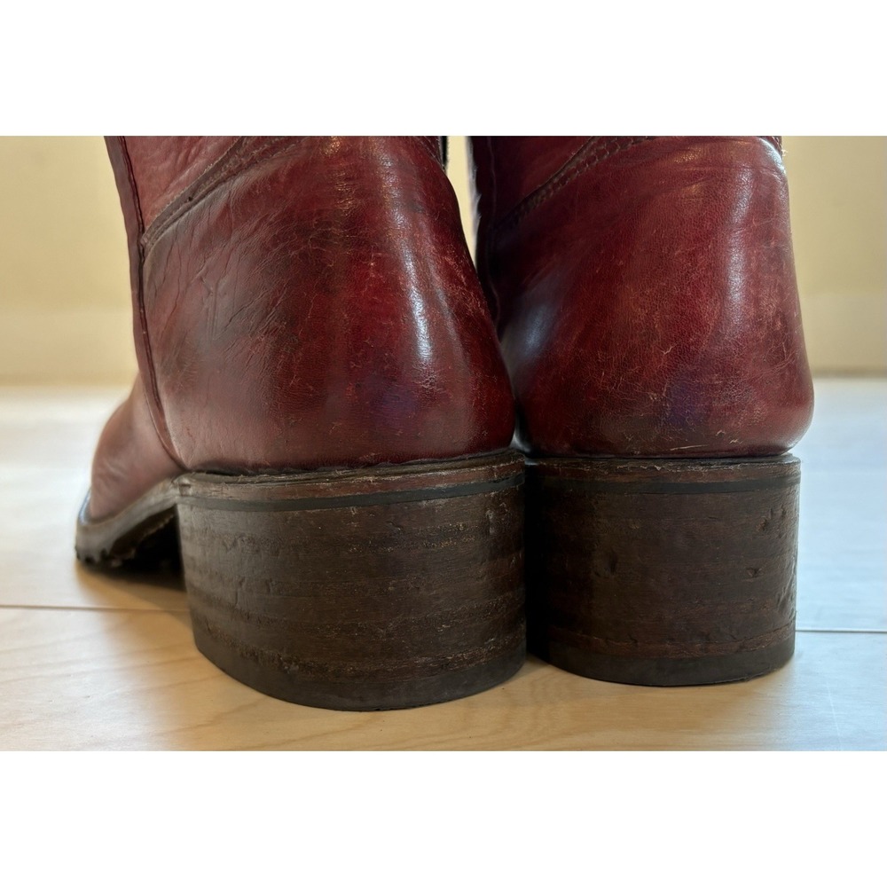 VTG 90s Frye Campus Longhorn Boots Womens Burgundy Leather Square Toe Size 10 - Picture 8 of 14